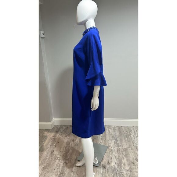 Teri Jon Blue Tulip Sleeve Crepe Cocktail Dress Size 16 - Picture 10 of 12